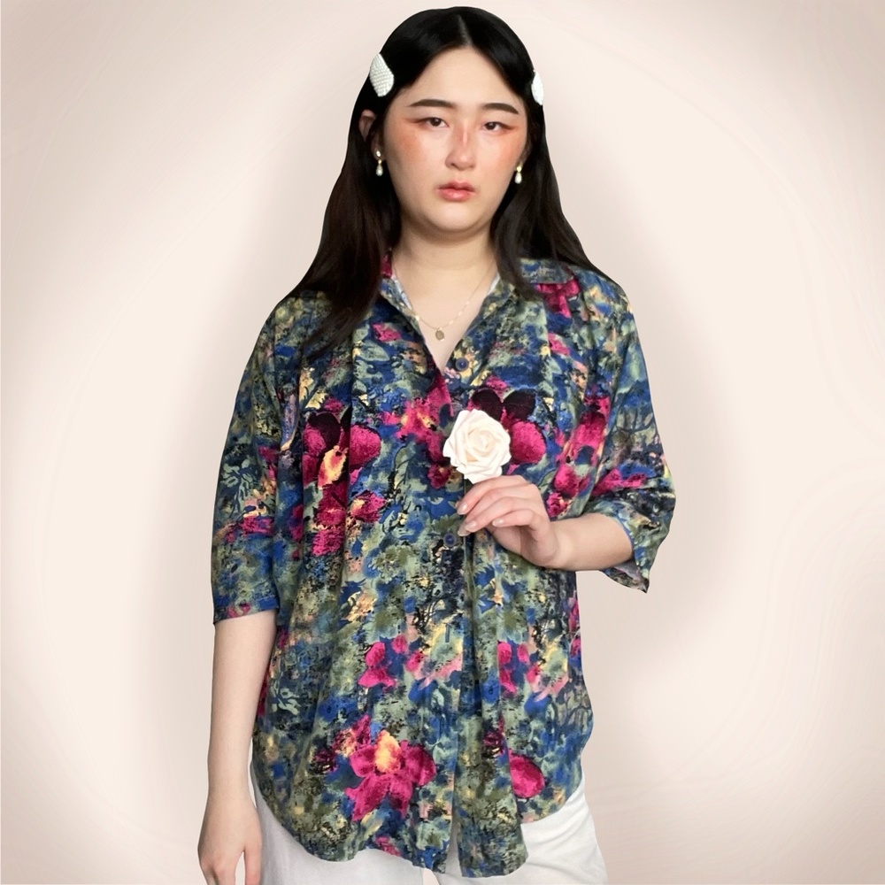 vtg orchid floral button up